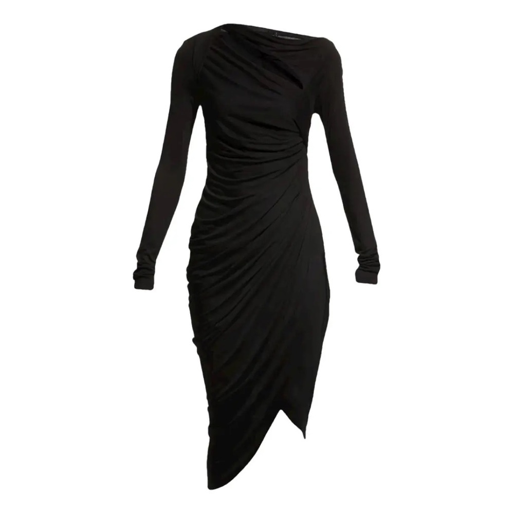 Helmut Lang Ruche Jersey Twist Black Long Sleeve Dress